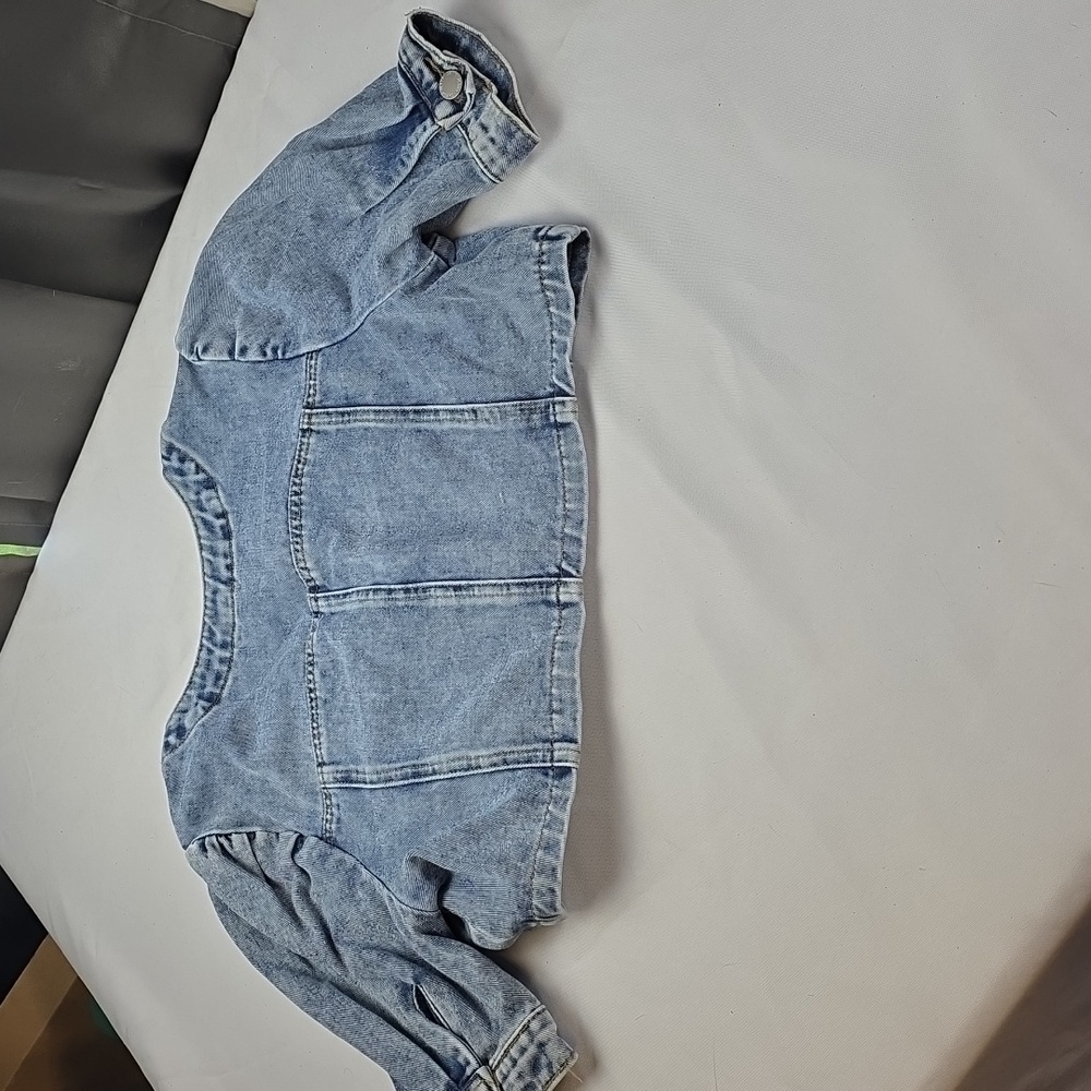 Shein Women's Juniors Blue Denim Cropped Jacket Buttons V-Neck Sz‎ M EUC - Picture 6 of 10